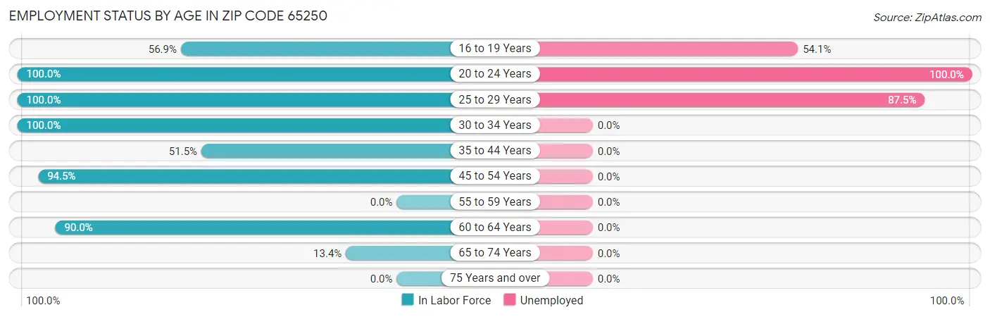 Employment Status by Age in Zip Code 65250