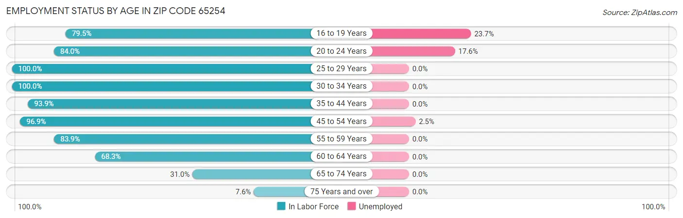 Employment Status by Age in Zip Code 65254