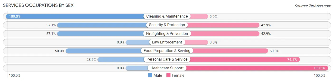 Services Occupations by Sex in Zip Code 65258