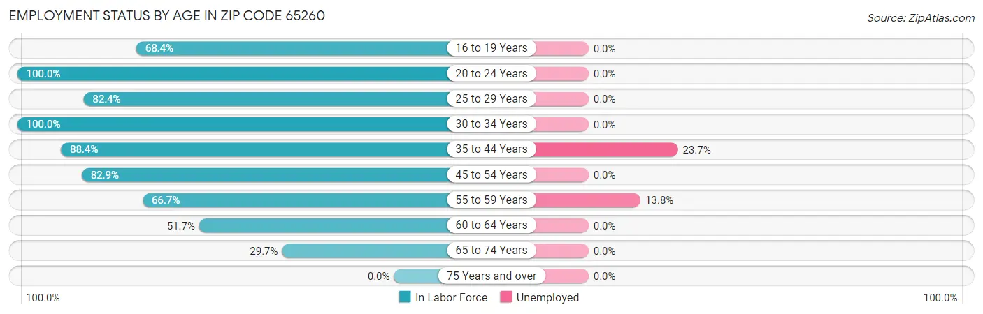 Employment Status by Age in Zip Code 65260