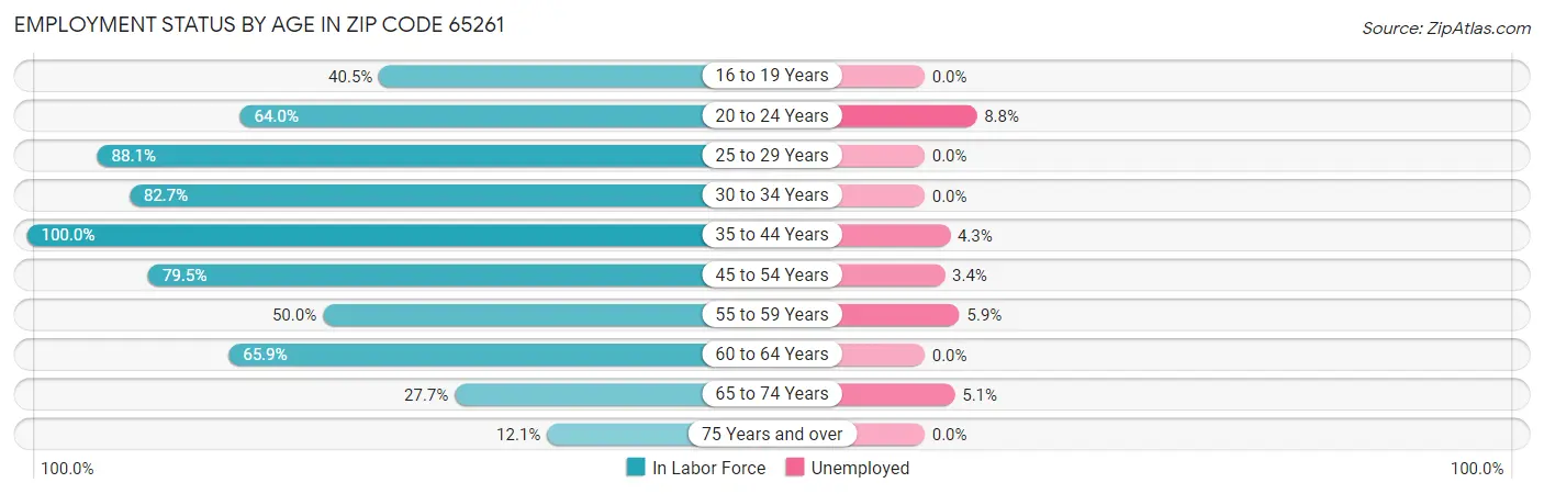 Employment Status by Age in Zip Code 65261