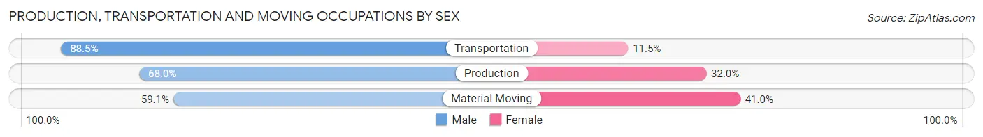 Production, Transportation and Moving Occupations by Sex in Zip Code 65265