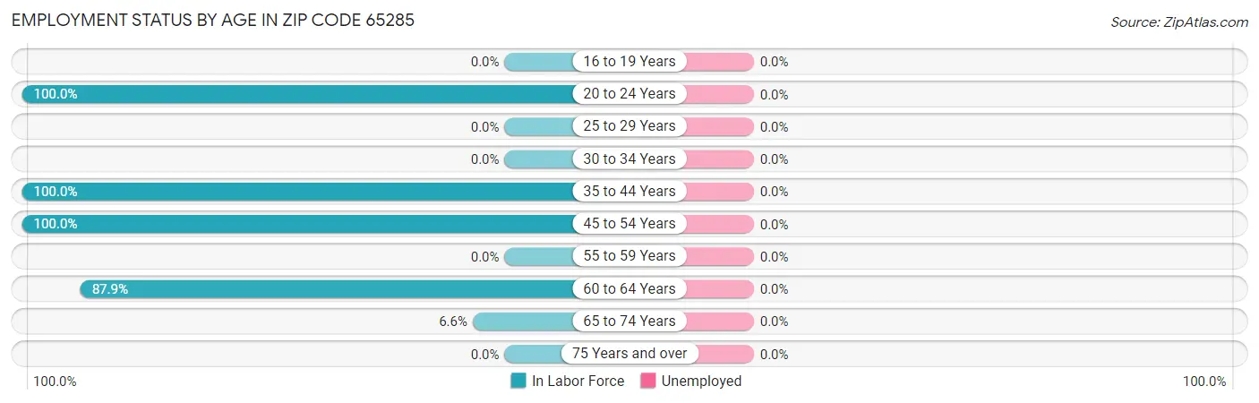 Employment Status by Age in Zip Code 65285