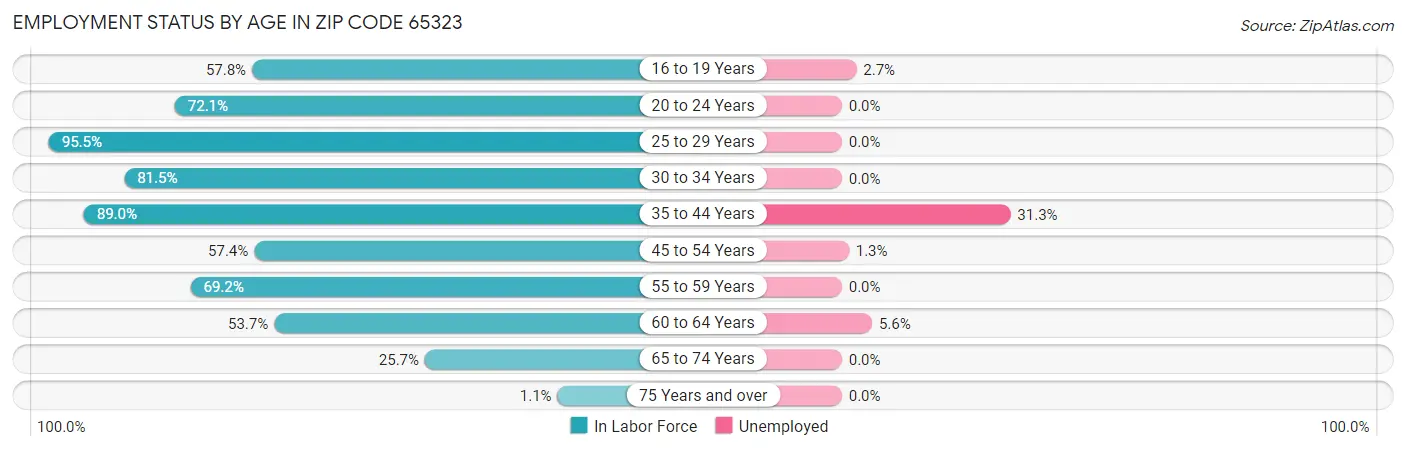 Employment Status by Age in Zip Code 65323