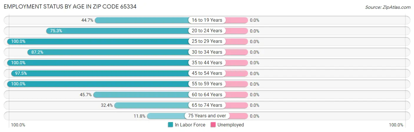 Employment Status by Age in Zip Code 65334