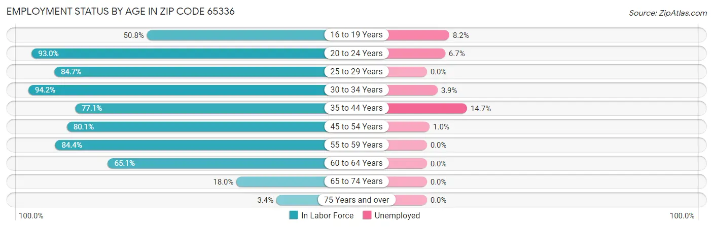 Employment Status by Age in Zip Code 65336
