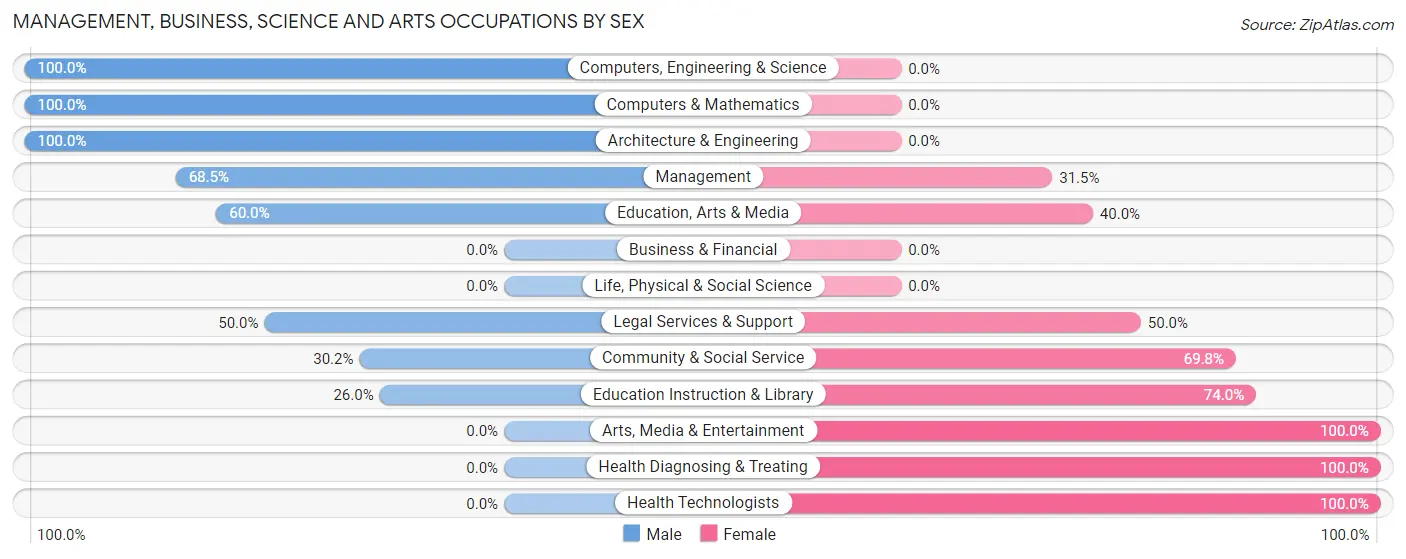 Management, Business, Science and Arts Occupations by Sex in Zip Code 65349