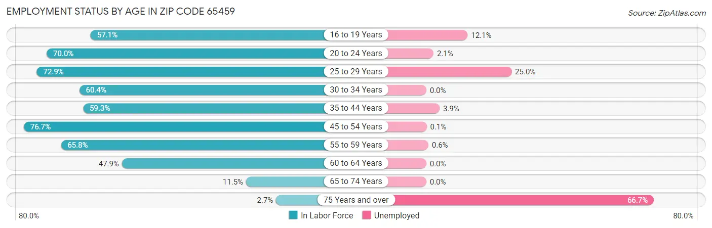 Employment Status by Age in Zip Code 65459