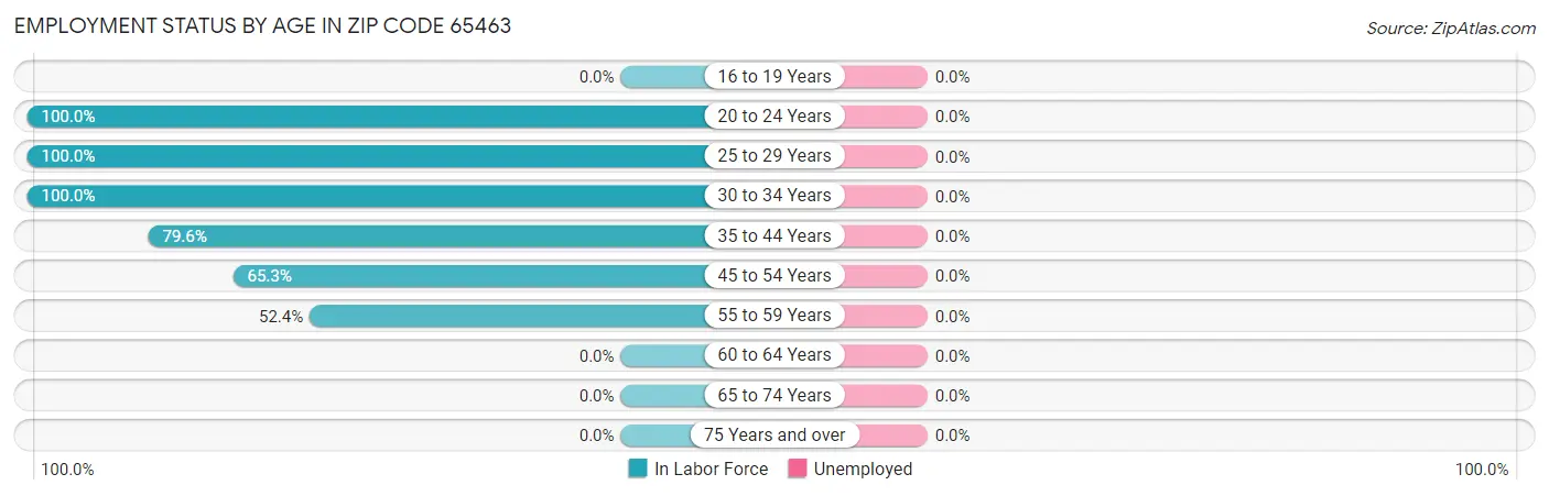 Employment Status by Age in Zip Code 65463