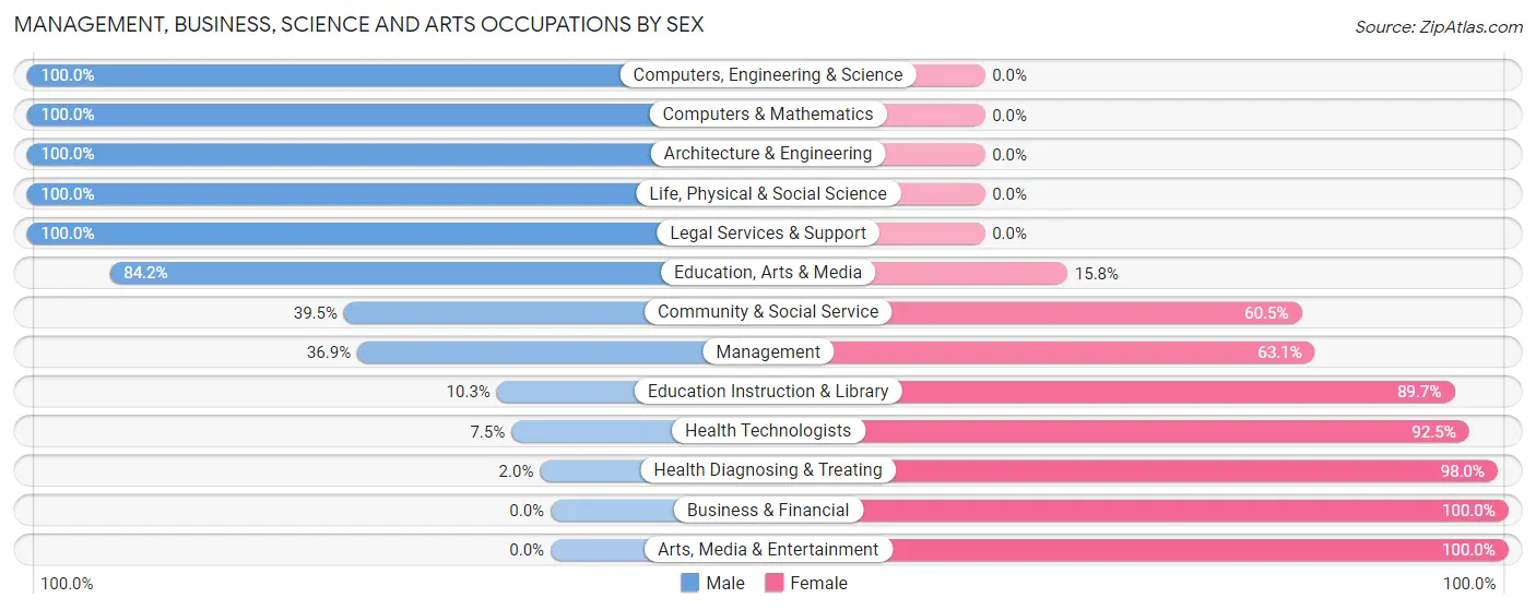 Management, Business, Science and Arts Occupations by Sex in Zip Code 65483