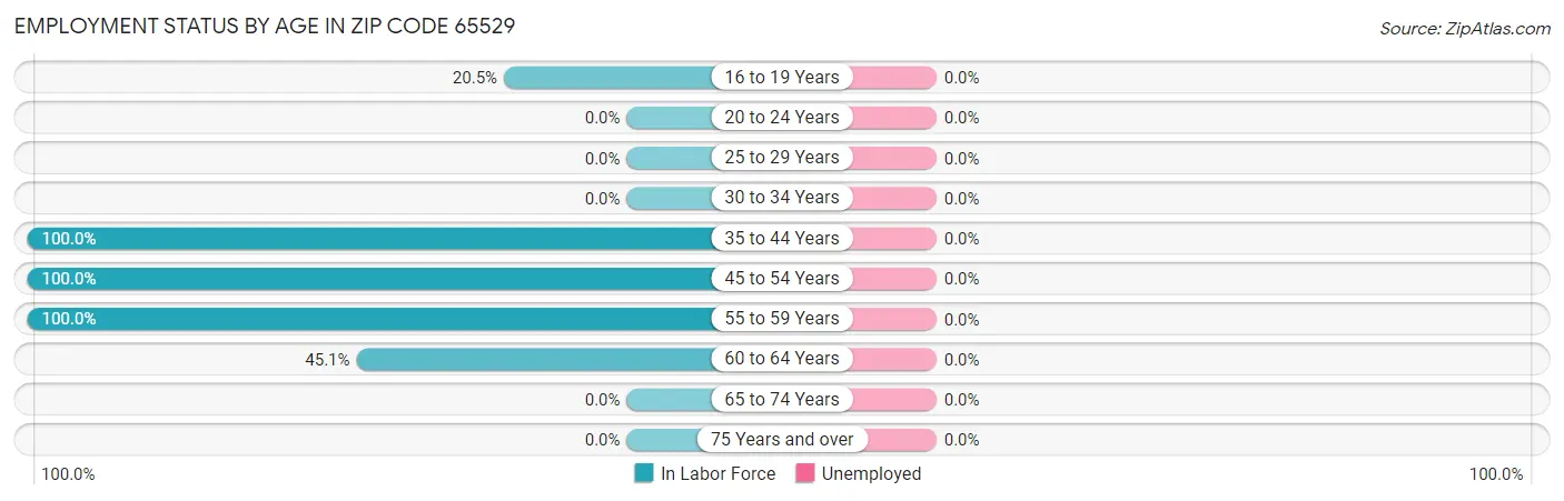 Employment Status by Age in Zip Code 65529