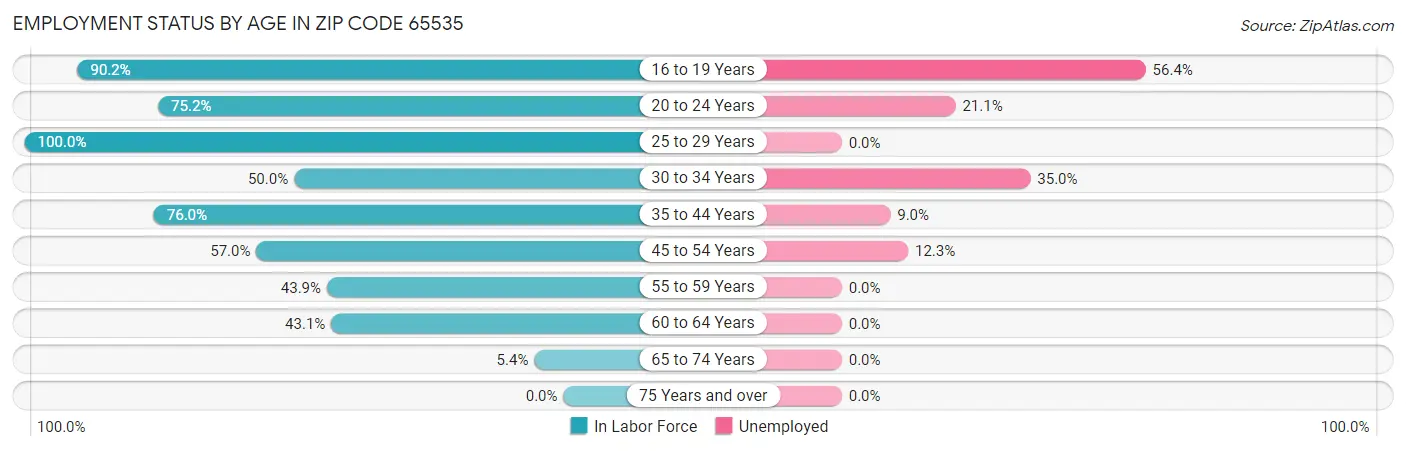 Employment Status by Age in Zip Code 65535