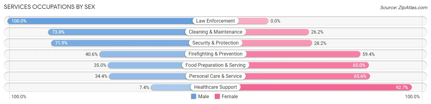 Services Occupations by Sex in Zip Code 65536