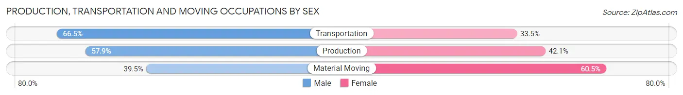 Production, Transportation and Moving Occupations by Sex in Zip Code 65608