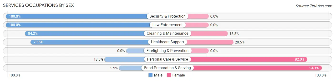 Services Occupations by Sex in Zip Code 65608