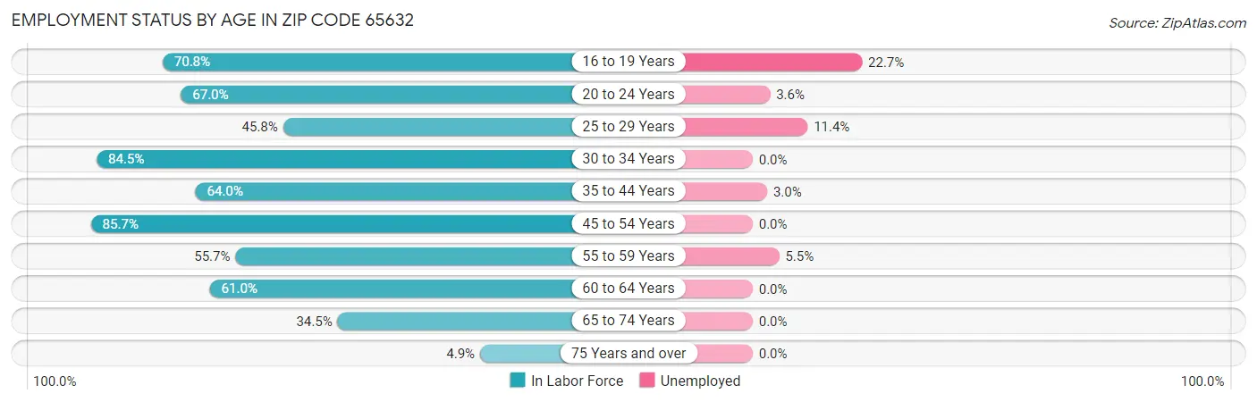 Employment Status by Age in Zip Code 65632