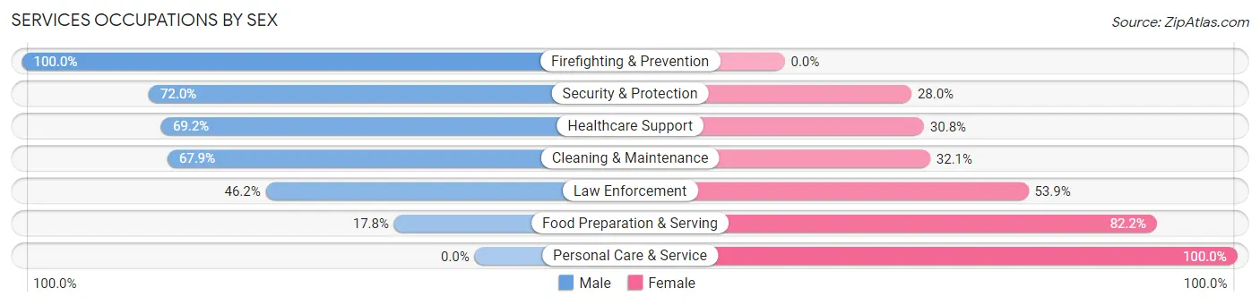 Services Occupations by Sex in Zip Code 65652