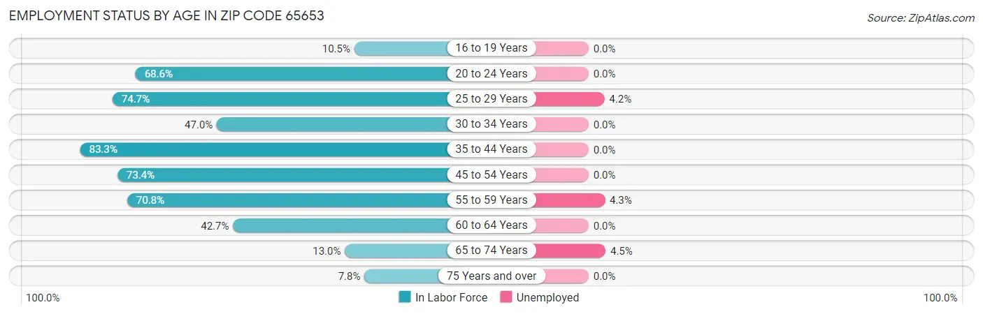 Employment Status by Age in Zip Code 65653