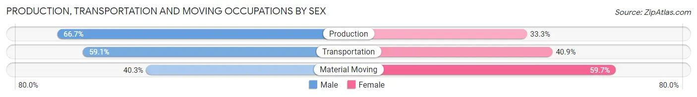 Production, Transportation and Moving Occupations by Sex in Zip Code 65655