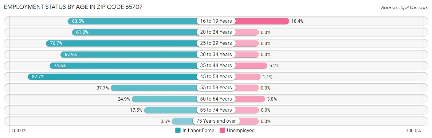 Employment Status by Age in Zip Code 65707