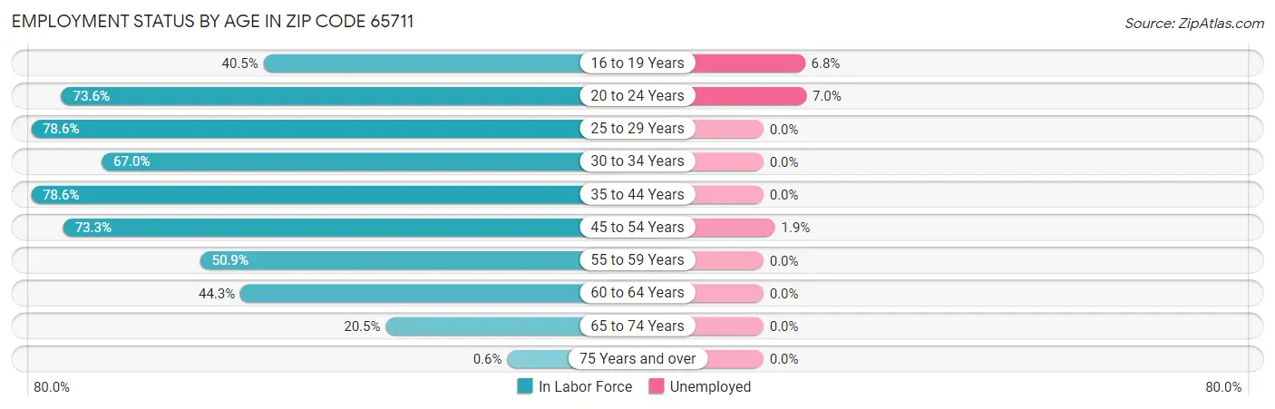 Employment Status by Age in Zip Code 65711