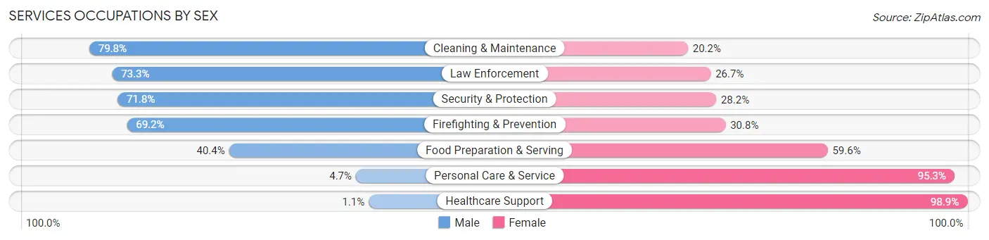 Services Occupations by Sex in Zip Code 65714