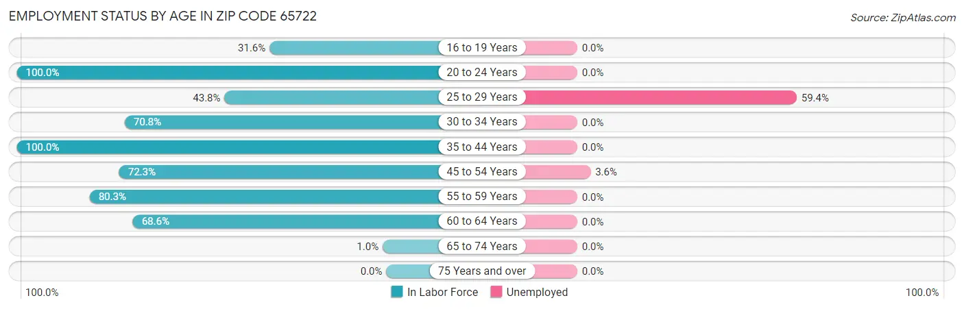 Employment Status by Age in Zip Code 65722