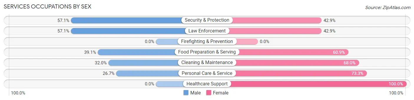 Services Occupations by Sex in Zip Code 65734