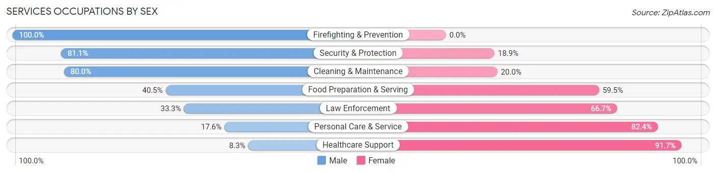 Services Occupations by Sex in Zip Code 65737
