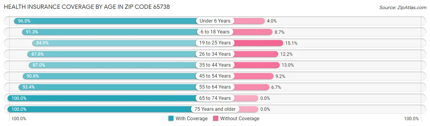 Health Insurance Coverage by Age in Zip Code 65738