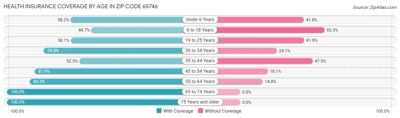 Health Insurance Coverage by Age in Zip Code 65746