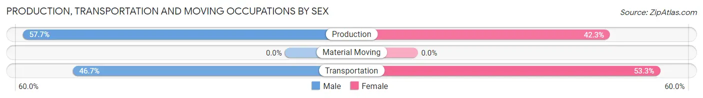 Production, Transportation and Moving Occupations by Sex in Zip Code 65761