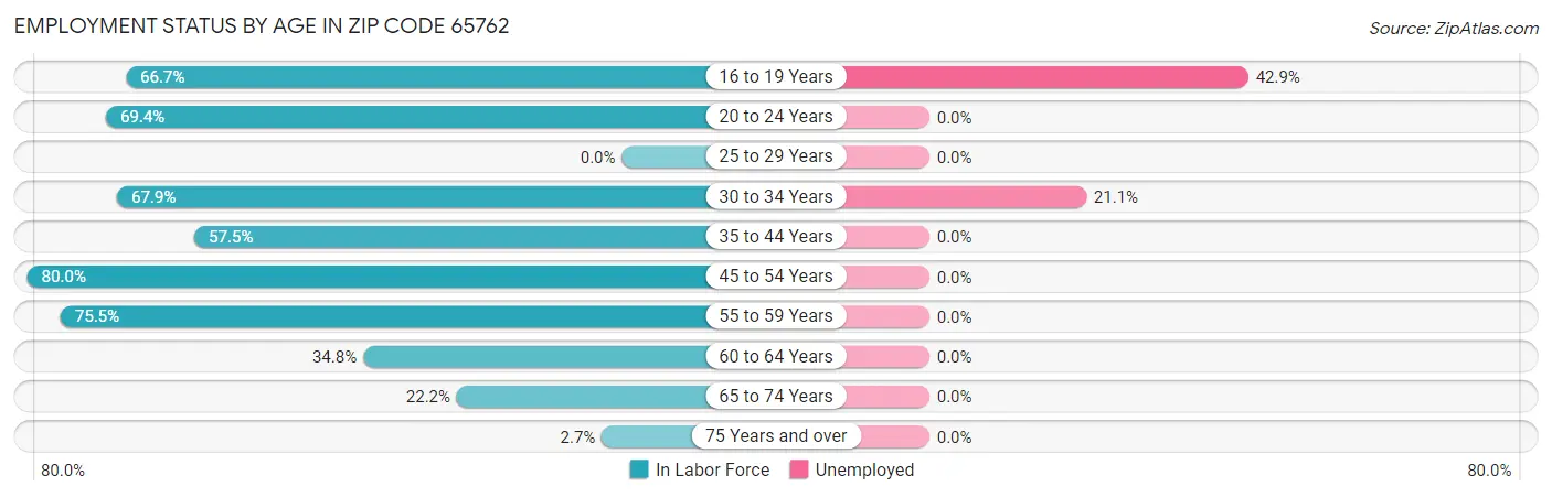 Employment Status by Age in Zip Code 65762