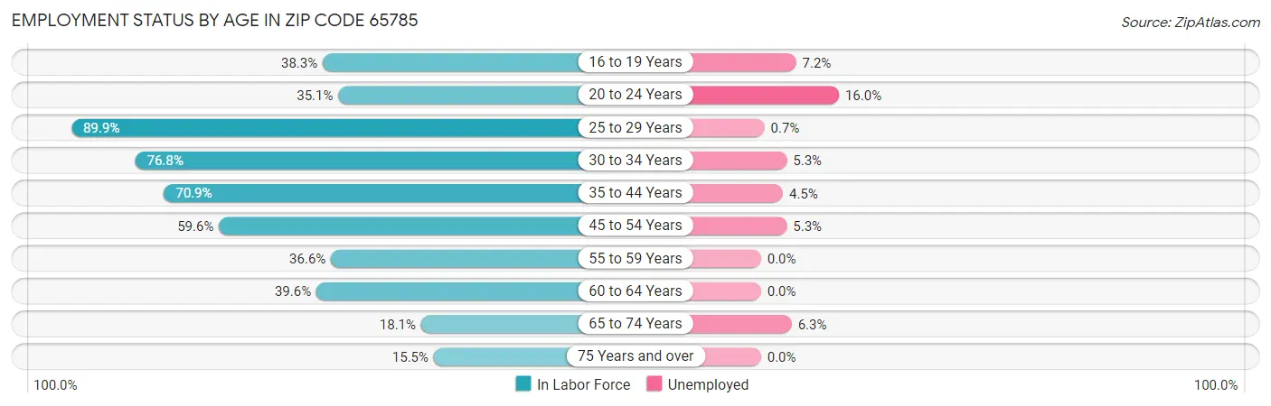 Employment Status by Age in Zip Code 65785