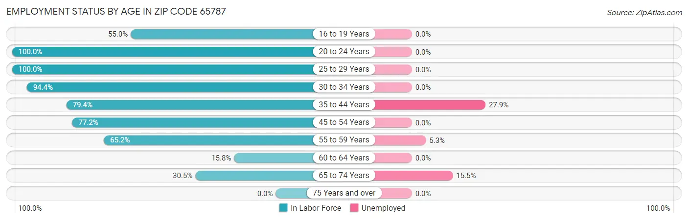 Employment Status by Age in Zip Code 65787