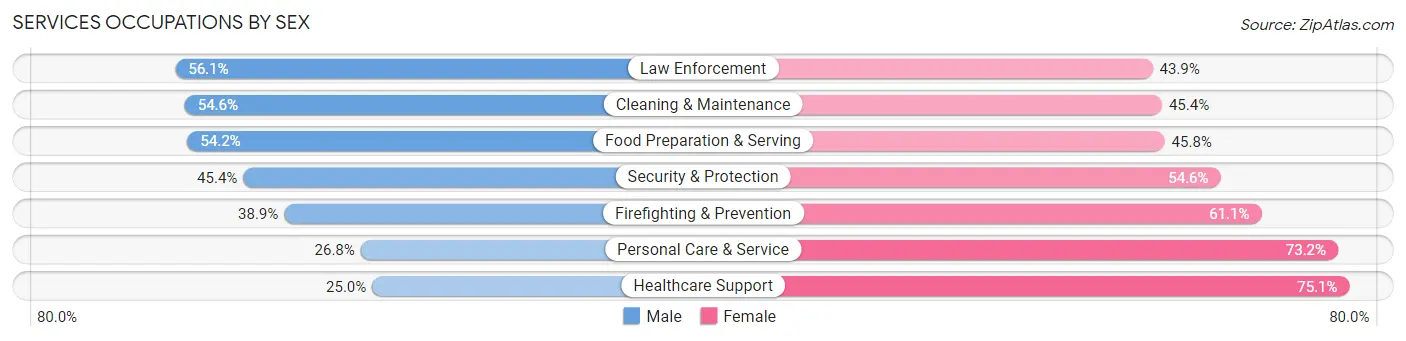 Services Occupations by Sex in Zip Code 65802