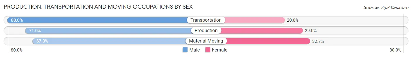 Production, Transportation and Moving Occupations by Sex in Zip Code 65804