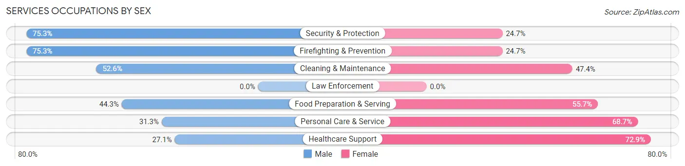 Services Occupations by Sex in Zip Code 65806