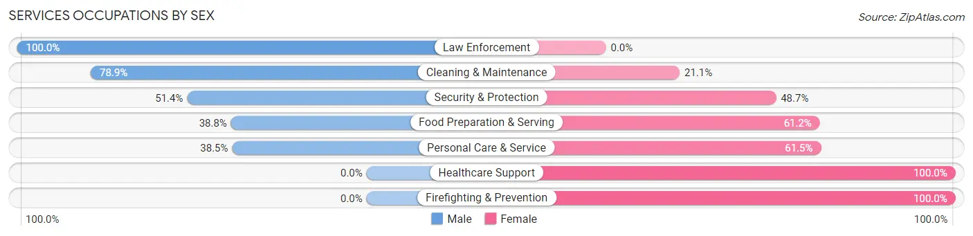 Services Occupations by Sex in Zip Code 65809