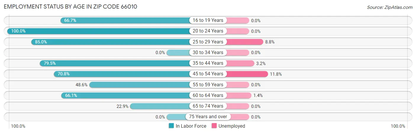 Employment Status by Age in Zip Code 66010