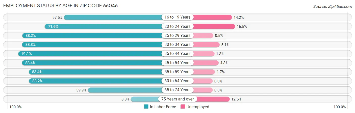 Employment Status by Age in Zip Code 66046