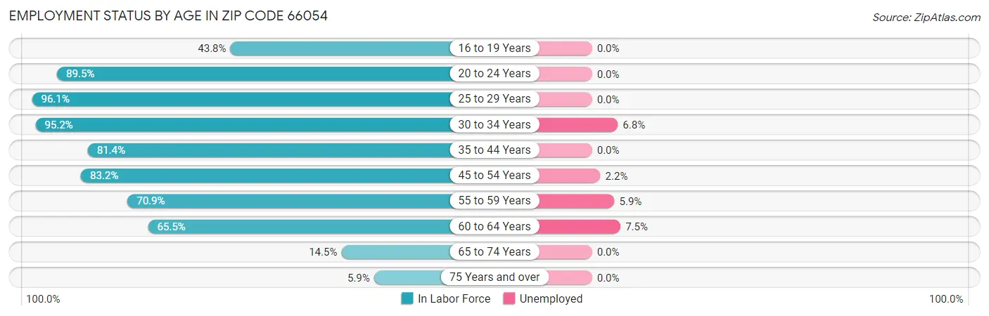 Employment Status by Age in Zip Code 66054