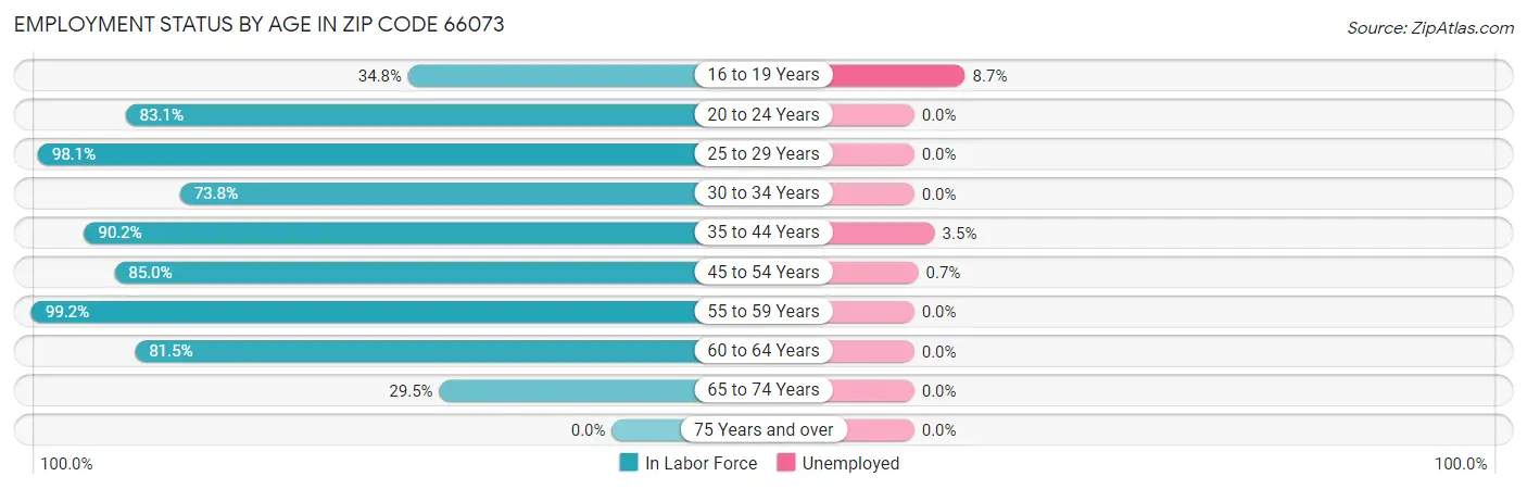 Employment Status by Age in Zip Code 66073