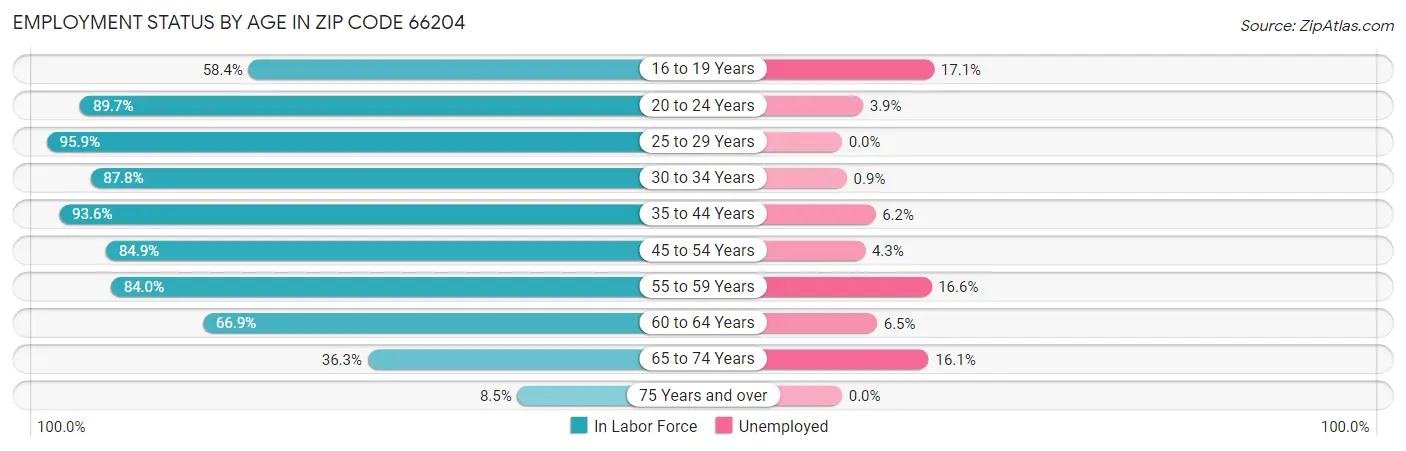 Employment Status by Age in Zip Code 66204