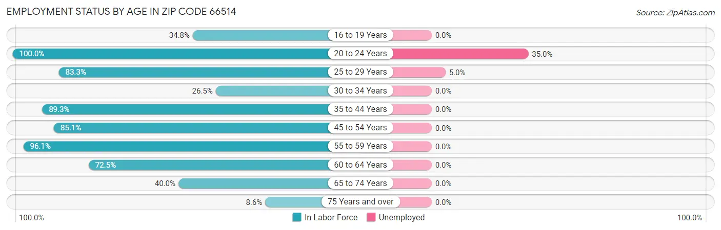 Employment Status by Age in Zip Code 66514