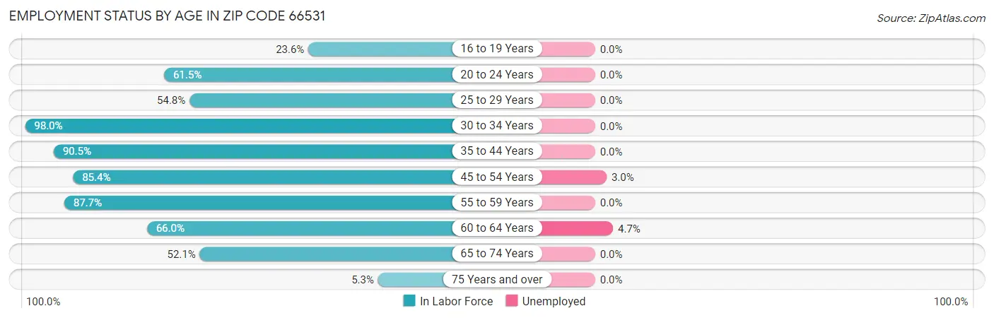 Employment Status by Age in Zip Code 66531