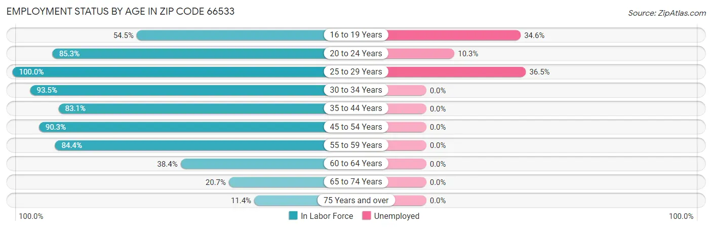 Employment Status by Age in Zip Code 66533