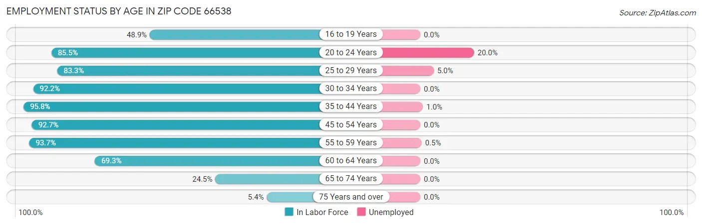 Employment Status by Age in Zip Code 66538