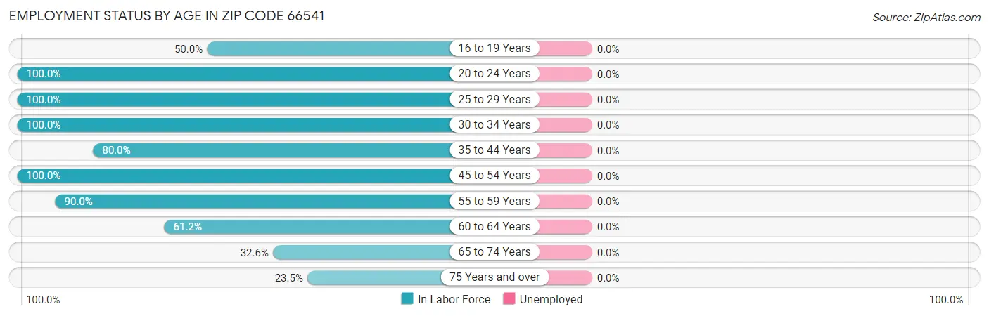 Employment Status by Age in Zip Code 66541
