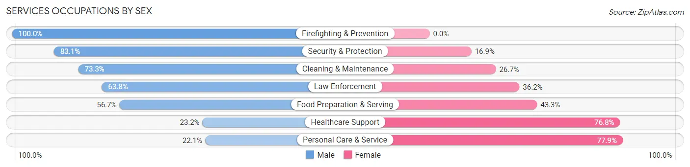 Services Occupations by Sex in Zip Code 66604